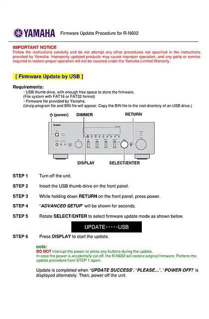 yamaha雅马哈R-N602 Firmware Update_Installation_Manual